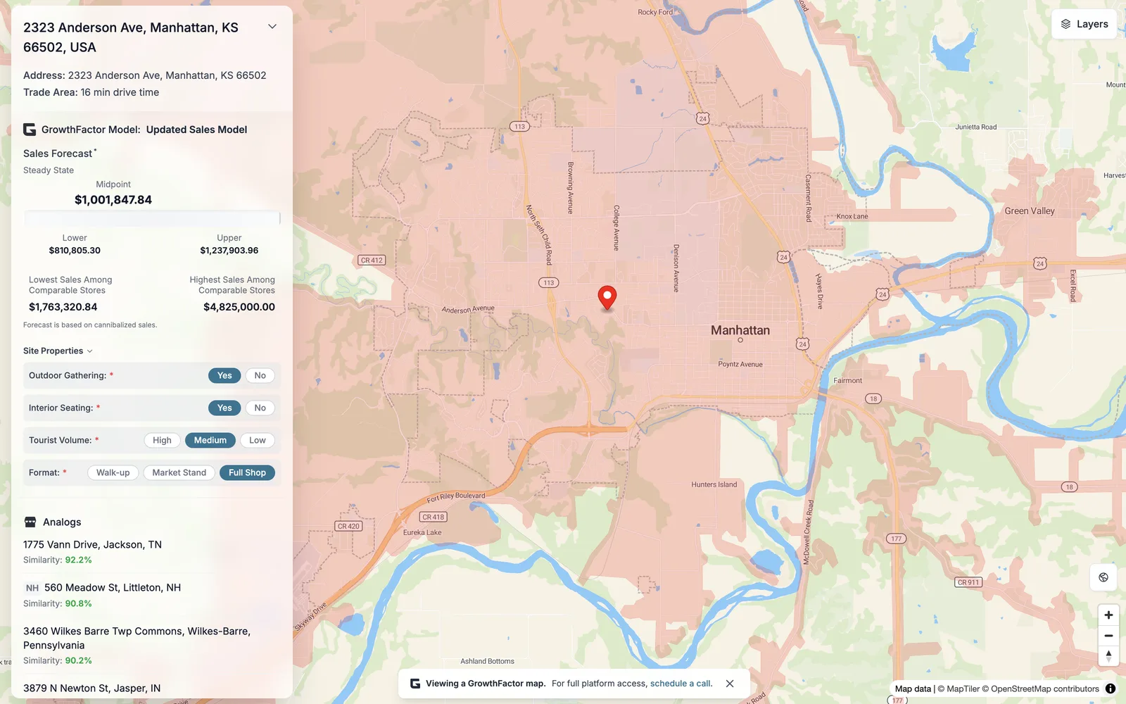 The shared-map view in a plain browser tab: forecast, analogs, and the live map, no login required.