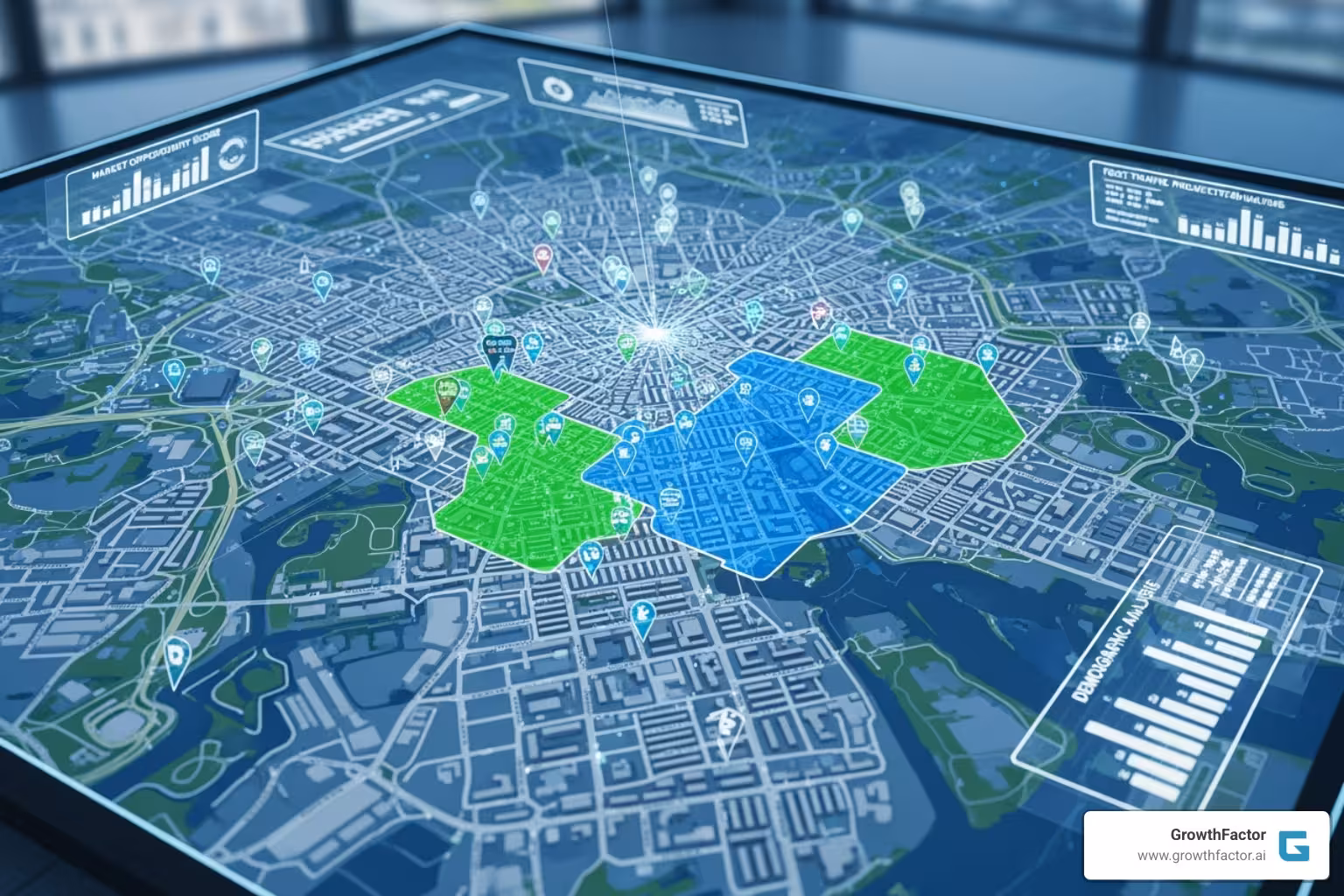 City map with data points and AI-highlighted potential retail sites — AI powered retail analytics