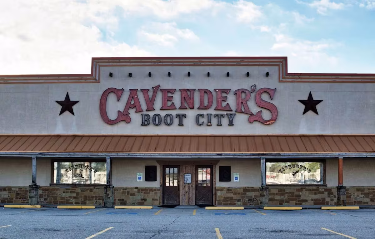 Cavender's Boot City storefront at golden hour